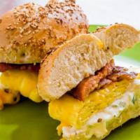 Weezer (Blue) Sandwich · House made grilled chorizo, crispy bacon, eggs, cheddar with any of our homemade cream chees...
