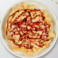 Chunky Bbq Fries · Sweet grilled onions, melted cheese, chicken, and BBQ sauce topped on Idaho potato fries.