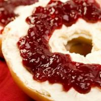 Bagel With Cream Cheese & Jelly · Fresh made bagel smothered in cream cheese and jelly.