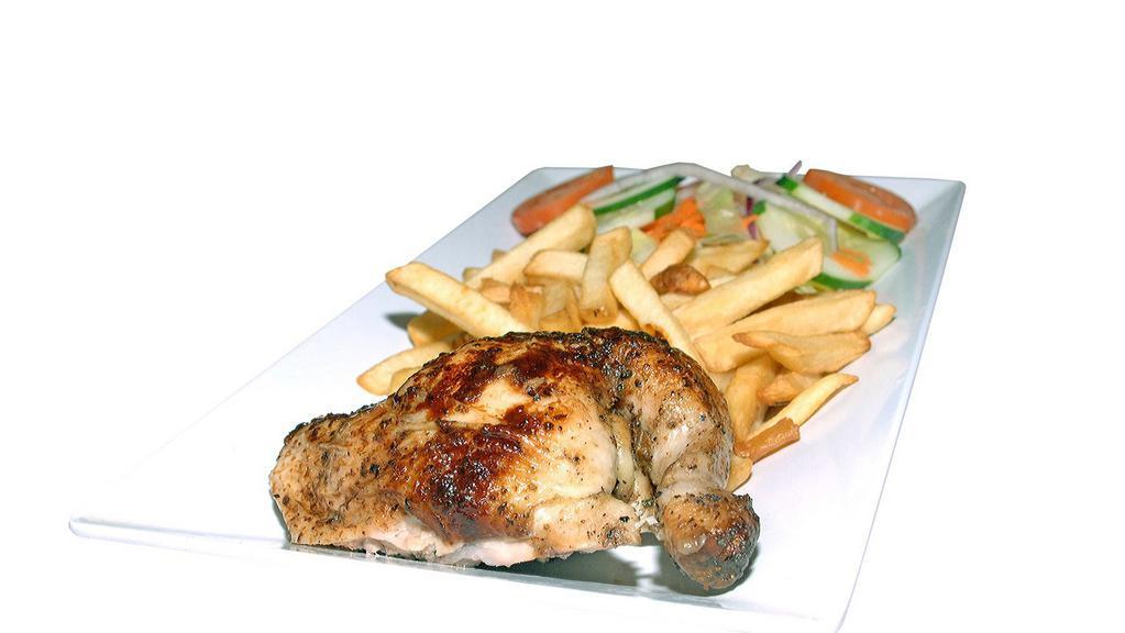 1/4 Pollo Con Papas Fritas Y Ensalada · 1/4  Rotisserie Chicken served with French fries & salad.