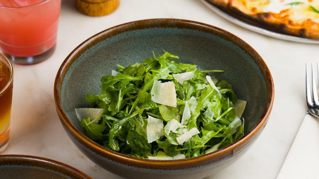 Arugula Salad · Arugula, Shaved Parmigiano Reggiano, EVOO, Lemon (v)