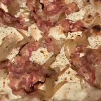 Baci And Abbracci Pizza · Smoked mozzarella, pancetta and caramelized onions.