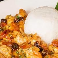 Indo Thai Shrimp & Chicken · A Fusion Dish inspired by Indonesian and Thai. Jumbo Shrimp, Chicken, Onions and Sweet Ginge...