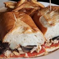 Grilled Chicken Sandwich · Grilled Chicken, Roasted Red Peppers, Portabello Mushroom, Mozzarella, Side of Fries or Salad