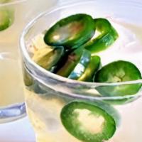 The Devil Made Me Do It · Tequila, Muddled Jalapēno Fresh Squeezed  Lime Juice,  100% Blue Agavé