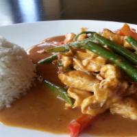 Thai Amarin Panang (Spicy) · Choice of meat sautéed with bell pepper, string beans, onions, and carrots in a mildly sweet...