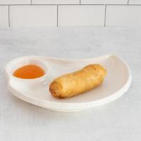 Spring Roll (Shrimp) · Crispy thin rice flour shell filled with baby shrimp, carrots, and Napa cabbage (Contains pe...