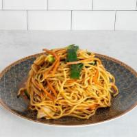 Vegetable Lo Mein · Fresh egg flour noodles with broccoli, shredded carrots, cabbage, and beansprouts all wok to...