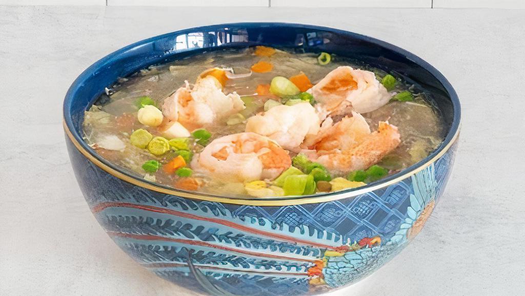 Shrimp With Lobster Sauce (Small) · Jumbo shrimp, peas, and carrots, lightly cooked in a white sauce made with garlic, ginger, scallions, and whipped eggs (5 Jumbo Shrimp)