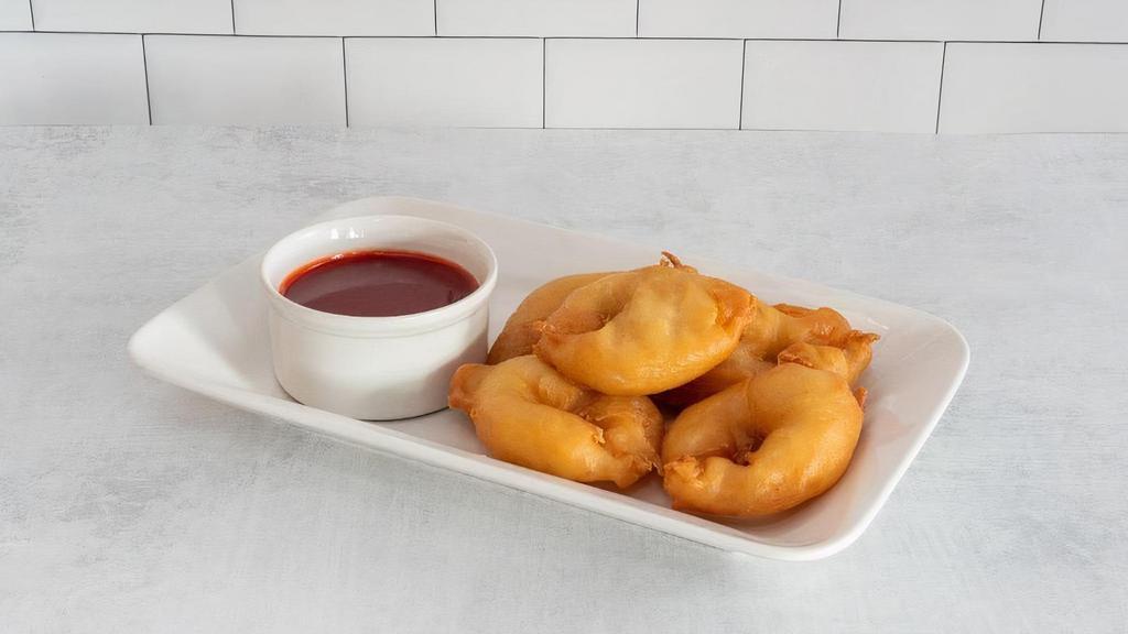 Sweet & Sour Shrimp (Small) · Hand battered, butterflied jumbo shrimp deep fried and served with a side of our sweet and sour sauce (5 Jumbo Shrimp)