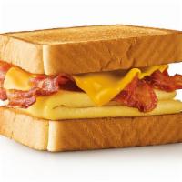 Breakfast Toaster · Choice of sausage or bacon,  Egg & Cheese on a Toasted Texas Toast Bread