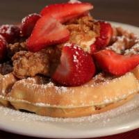 Chicken & Waffles · Waffle, buttermilk battered fried chicken, fresh strawberries, powdered sugar