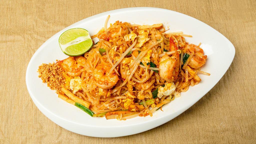 Pad Thai · Hot and spicy. Stir fried rice sticks with bean sprout in spicy chili sauce, sprinkle with grounded peanut. Choice of: vegetable, chicken, beef, or shrimp.