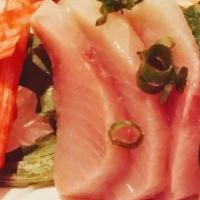 Rainbow Platter · Thinly sliced tuna, salmon, white fish with spicy garlic vinegar sauce.
