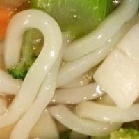 Seafood Udon · Jumbo shrimp, fish scallop, crabmeat, vegetable and more.