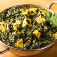 Saag Paneer · Fresh spinach cooked with Indian fried cheese.