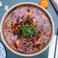 青花椒水煮鱼 Qing Hua Jiao Fish · Whole tilapia, lotus, bean sprouts, peppercorn chili oil broth;