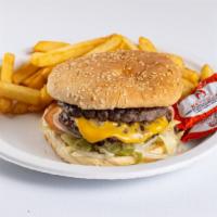 Beef Burger With Fries · Ground or chopped beef patty.
