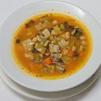 Minestrone Soup · Thick, hearty soup made with vegetables and crushed tomatoes.