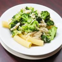Rigatoni With Chicken & Broccoli · Rigatoni with grilled chicken and sauteed broccoli in a light olive oil and garlic sauce.