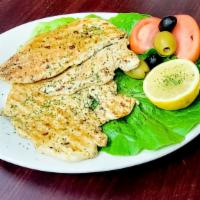Grilled Chicken Breast · Served with choice of pasta or salad.