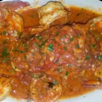 Shrimp Marinara · Sauteed jumbo shrimp served in a sweet marinara sauce with choice of pasta or salad.