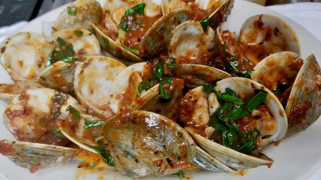 Clams Basil · Clams with fresh basil. Choose Red or White Sauce (pictured is red sauce)