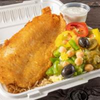 Fish Over Rice · Served over basmati brown rice  with choice of salad, sauce, and pita. Choose up to 3 sauces...