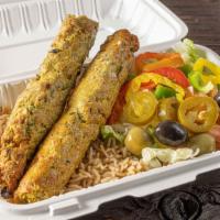 Chicken Kofta Over Rice · Served over basmati brown rice  with choice of salad, sauce, and pita. Choose up to 3 sauces...