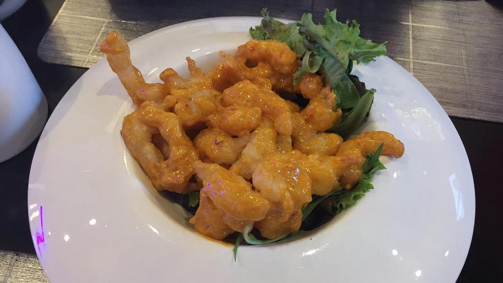 Rock Shrimp Tempura · Rock shrimp lightly fried, tossed with spicy creamy sauce.