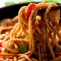Lo Mien Noodle · Stir fried lo mien with bean sprouts, carrots, broccoli, onion. Bell pepper and mushrooms, w...