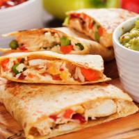 Spicy Chicken Quesadilla · Fresh Quesadilla made with Grilled chicken, onion, peppers, jalapeños, a house special hot s...