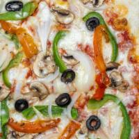 Veggie Pie Slice · Red onions, green peppers, mushrooms, olives & mozzarella cheese.