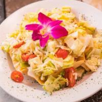 Mojitos Salad · Chopped romaine lettuce, mozzarella cheese, apple, almonds, cucumber, cherry tomatoes and ou...