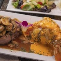 Mar Y Tierra · Filet Mignon in mushroom sauce and lobster tail