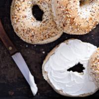Everything Bagel With Cream Cheese · Fresh homemade everything bagel smothered with cream cheese.