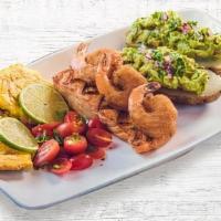 Crispy Camarones Y Salmon · Crispy breaded shrimp and grilled salmon. Served with baked potato and guacamole.