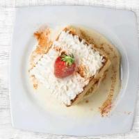 Tres Leches · Sponge cake soaked in three kinds of milk - condensed milk, evaporated milk, and heavy milk.