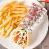 Pita Platter · Choice of meat and sauce wrapped in pita bread and served with fries.