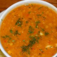 Red Lentil Soup · Red lentils ,chicken broth and fresh herbs.