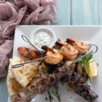 Souvlaki Sampler · Beef, lamb and shrimp.