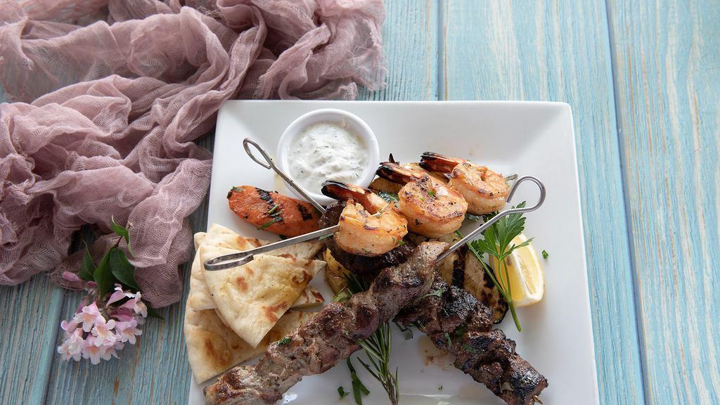 Souvlaki Sampler · Beef, lamb and shrimp.