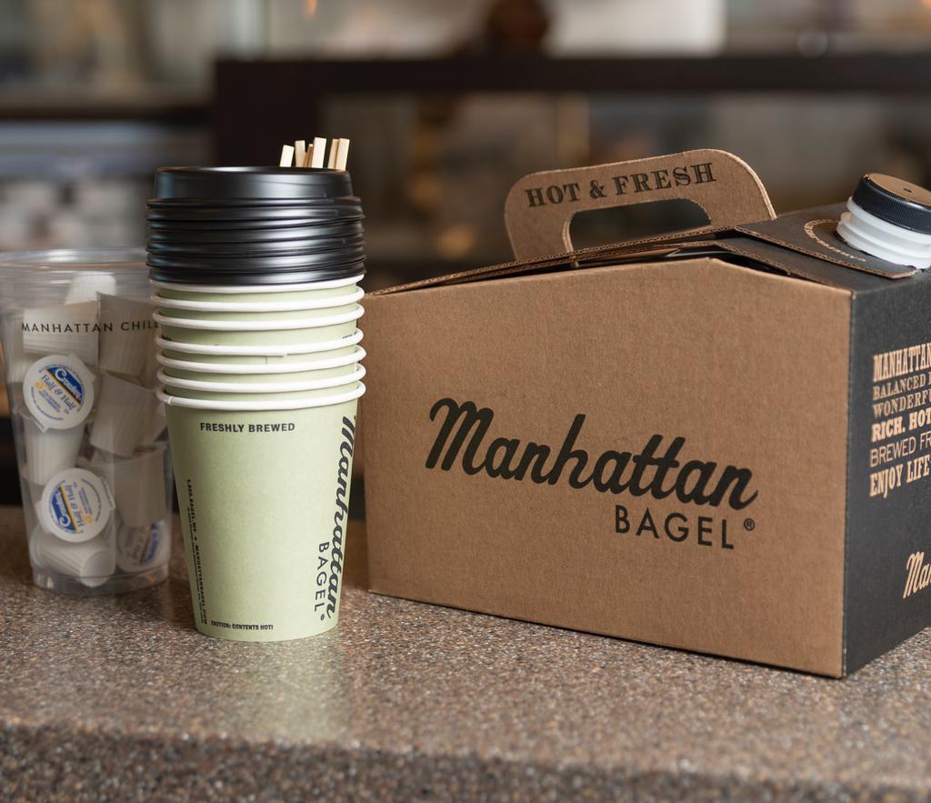 Barista Box Of Coffee · Freshly brewed coffee in an insulated travel box serves 8-10 and it includes creamers, cups, and sweetener.
