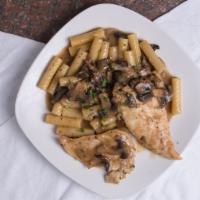Chicken Marsala · Includes your choice of spaghetti, penne, linguini, tossed salad or french fries.  Bread ser...