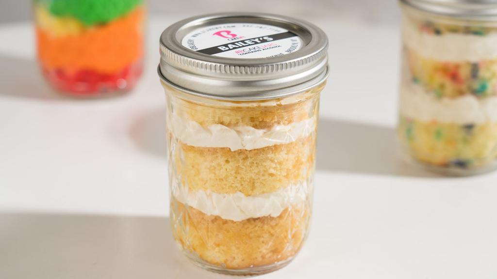 Baileys Cake Jar · Our Cake Jars are two servings of moist cake and sweet buttercream in our most popular flavors sealed in a jar creating an extra concentrated taste of mouth-watering goodness. 8oz.