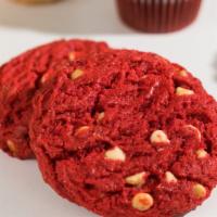 Red Velvet Cookie · with white chocolate chips