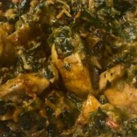 Mushroom Saag · Mushroom cooked in a mildly spiced creamy spinach gravy.