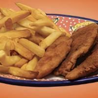 Para Los Pollitos (New) · Savory chicken fingers. Served with french fries.