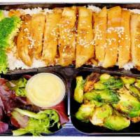 Grilled Chicken Teriyaki (665 Cal) · Grilled Chicken,marinated brussels sprouts,broccoli, white rice or Purple brown rice with Te...