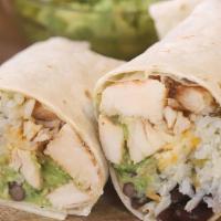 Roasted Pepper Chicken Burrito · Roasted Pepper Chicken, Salads, Rice, Cucumber, Raw Carrots, Black Beans. with Buttermilk Ra...